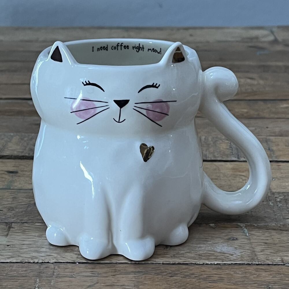 Natural Life Cat Coffee Cup Mug 4.25" With Gold Accents